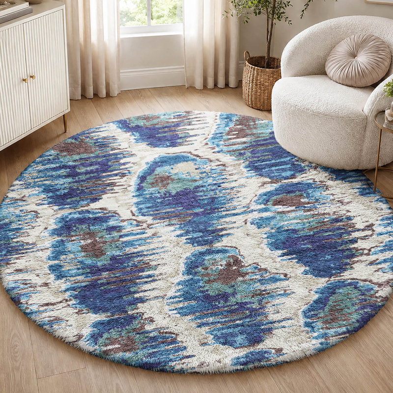 Tapis Dream Shag ADS766 de qualité supérieure, lavable à la machine, motif diamant., Blue, 8' Round