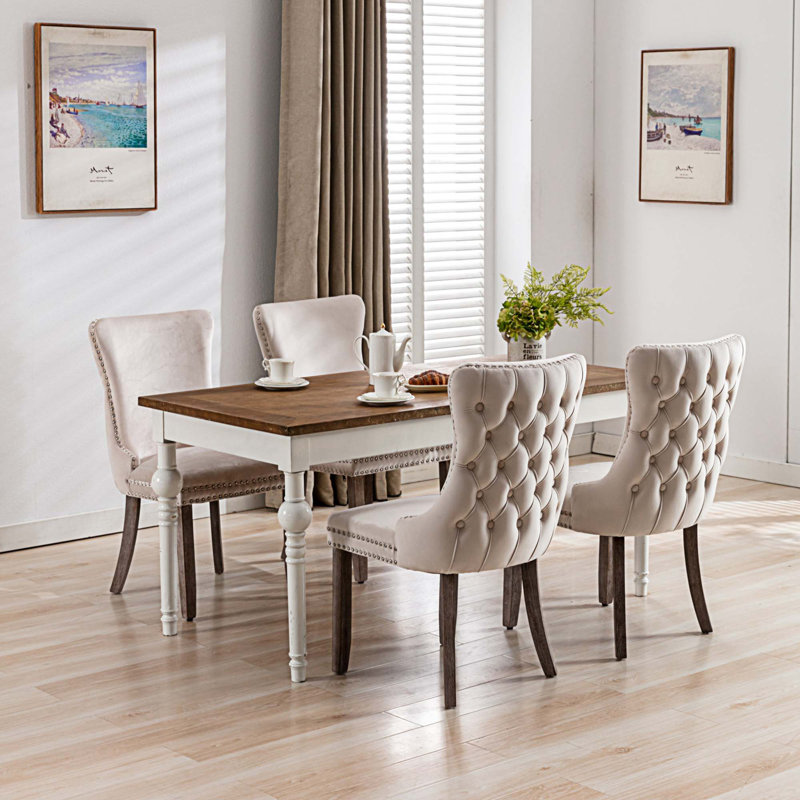Velvet Side Chair, Beige Velvet, Brown