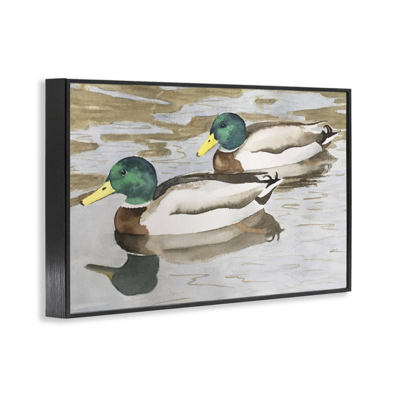 Mallard Ducks Pair Framed Giclee, design by Stephanie Fielden, 12" H x 18" W, Midnight Black Framed Giclee
