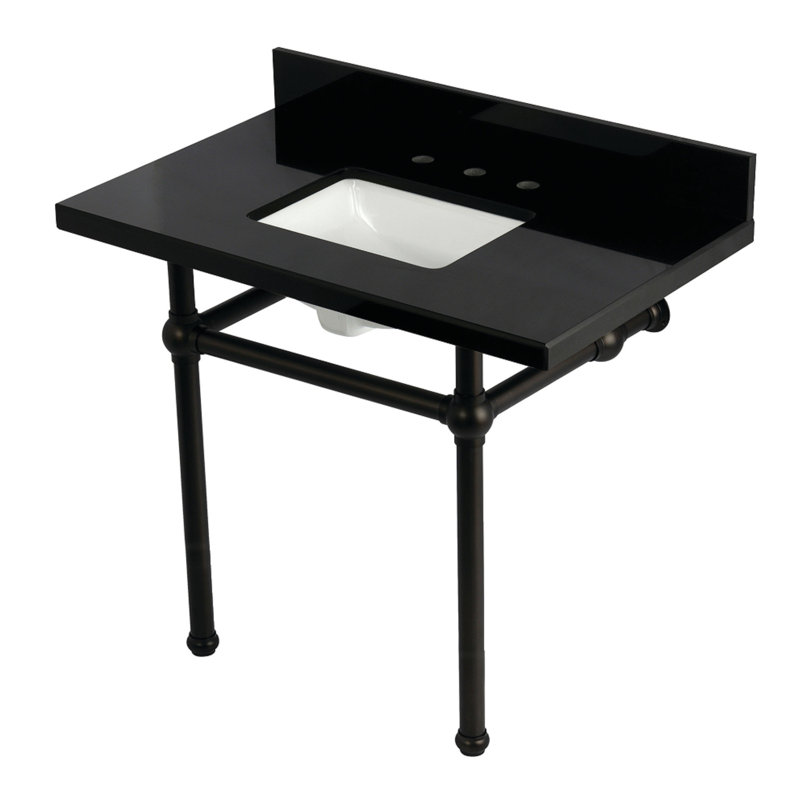 Kingston Brass Templeton 36-Inch Black Granite Console Sink with Brass Legs (8-Inch, 3-Hole), Oil Rubbed Bronze