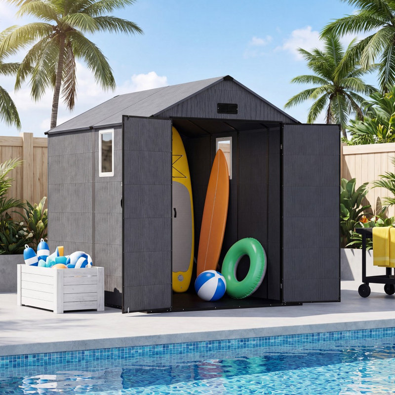 6 ft. W x 8 ft. D Resin Outdoor Storage Shed with Floor and 2 Windows, 6 ft. W x 8 ft. D