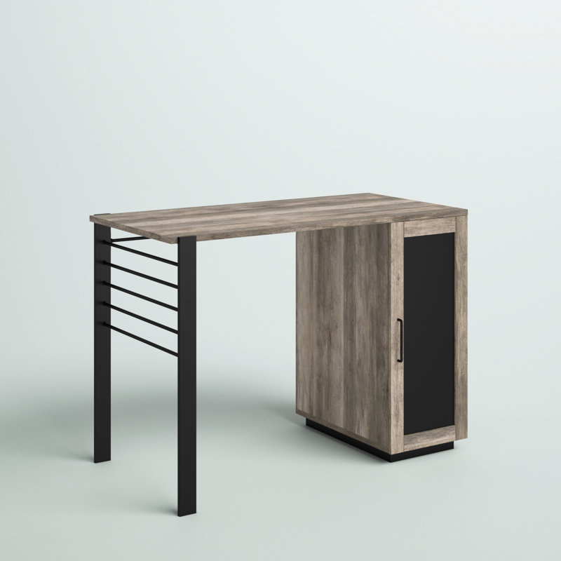 Spigner Tuleta Desk with Cabinet Storage, Gray Wash/Black
