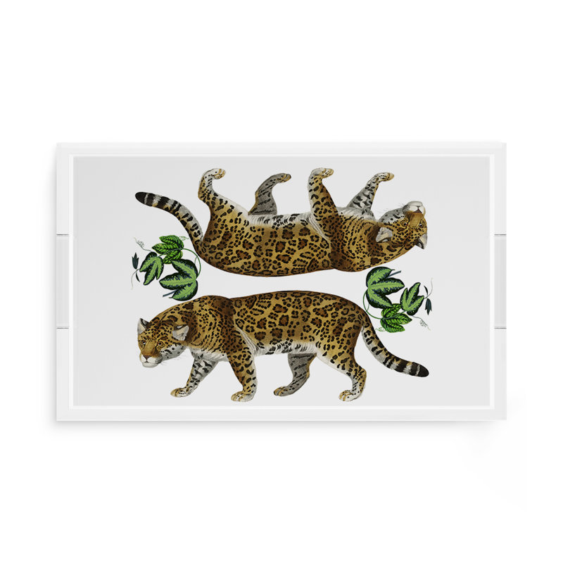 Leopard Seeing Double Acrylic Rectangle Decorative Tray , White, 17"W x 10.5"D x 2"H
