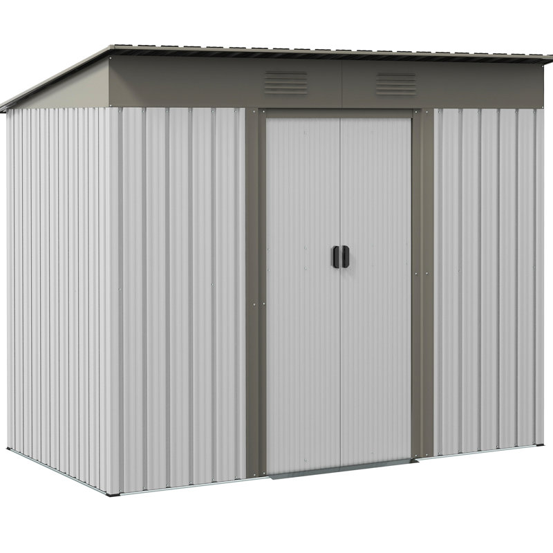 Remise de jardin 7 'x 4' en métal avec 2 bouches d'aération et portes coulissantes doubles