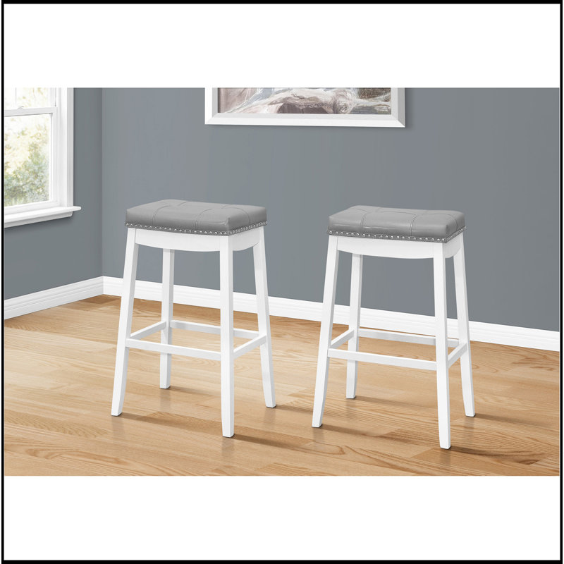 Tabouret de bar transitionnel, ensemble de 2, hauteur de comptoir, siège de selle, cuisine, aspect bois et cuir