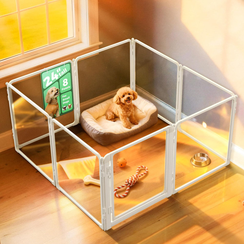 Parc d'intérieur pour chien en acrylique robuste AuraSpace Pro de FXW, structure robuste en métal, hauteur 24 po, 8 panneaux pour chiots et petits chiens, blanc
