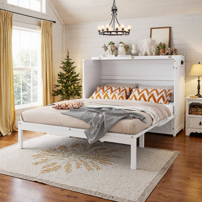 Grand lit escamotable mural avec tiroir de rangement et prises USB