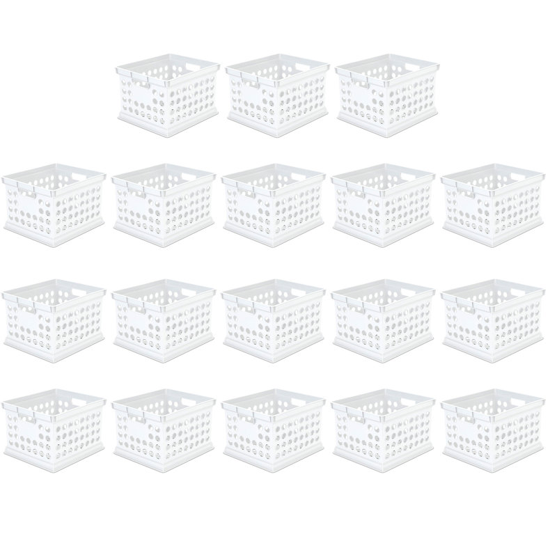 Sterilite Stackable Plastic Storage Open Crate Bin Organizer Box, Black, 18 Pack, White