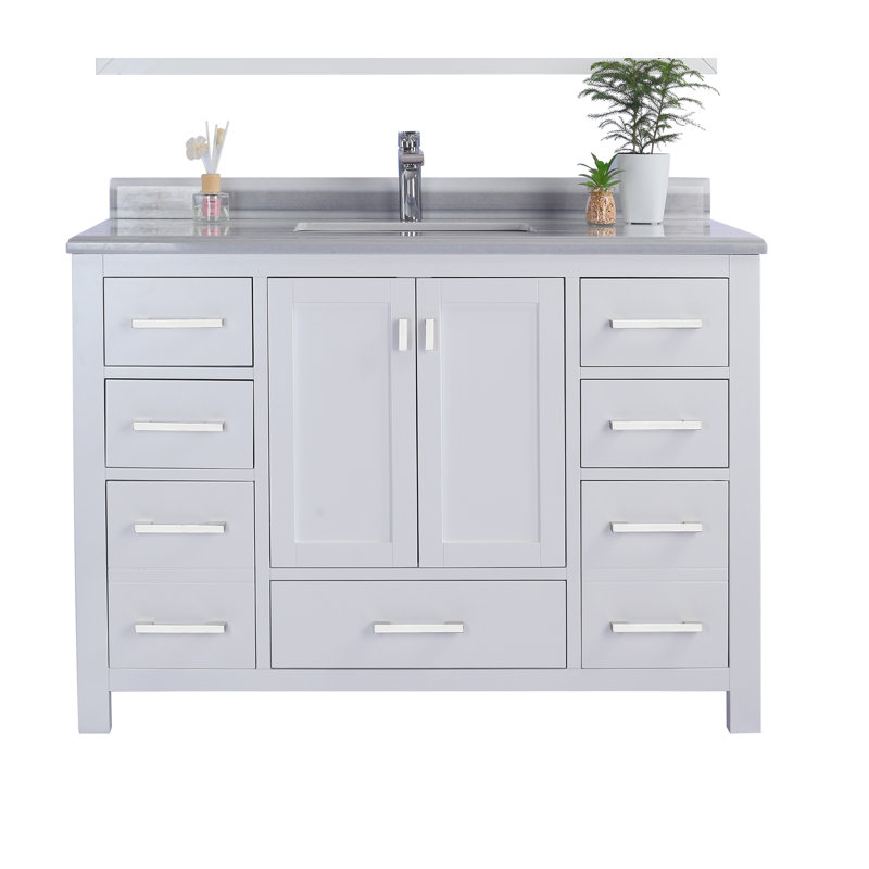 Ensemble de meuble-lavabo simple 48 po Mariário, Bandes blanches, Blanc
