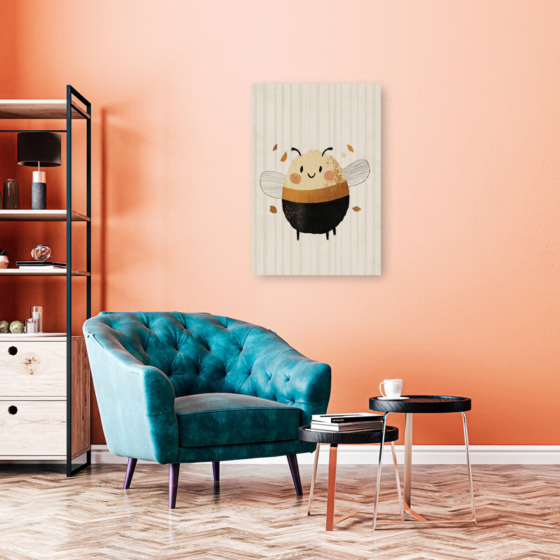 Happy Little Bee Playful Contemporary Bee Autumn Wall Art Print 1 Piece Wrapped Canvas Wall Art, 91.44cm H x 60.96cm W
