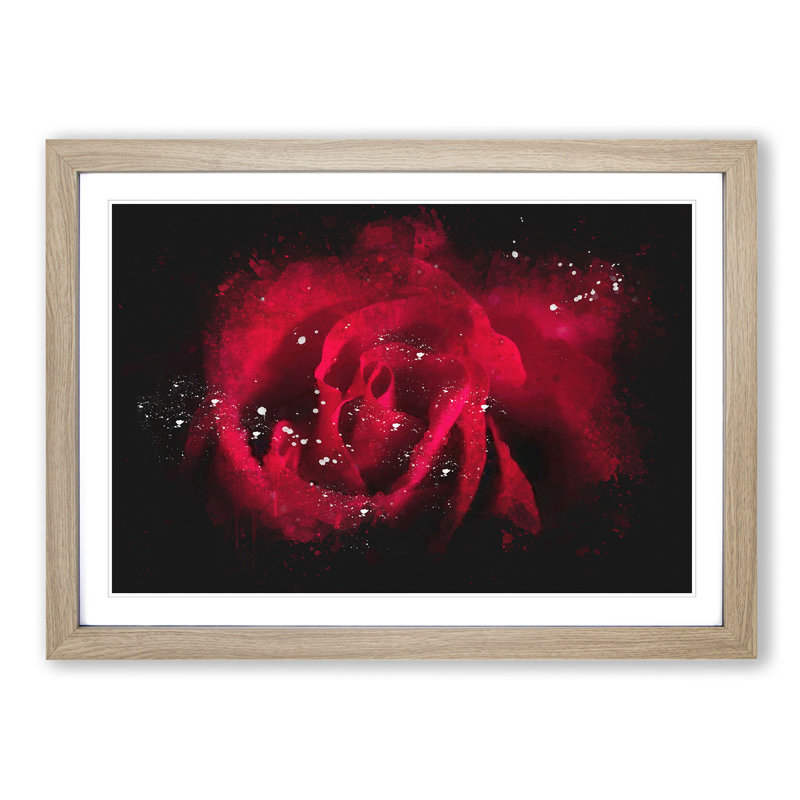 Drops Upon A Red Rose Paint Splash - Picture Frame Graphic Art, Oak Framed, 45cm H x 63cm W x 2cm D
