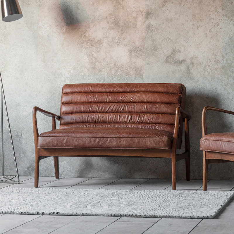 Cassidee 2 Seater Top Grain Leather Loveseat, Brown