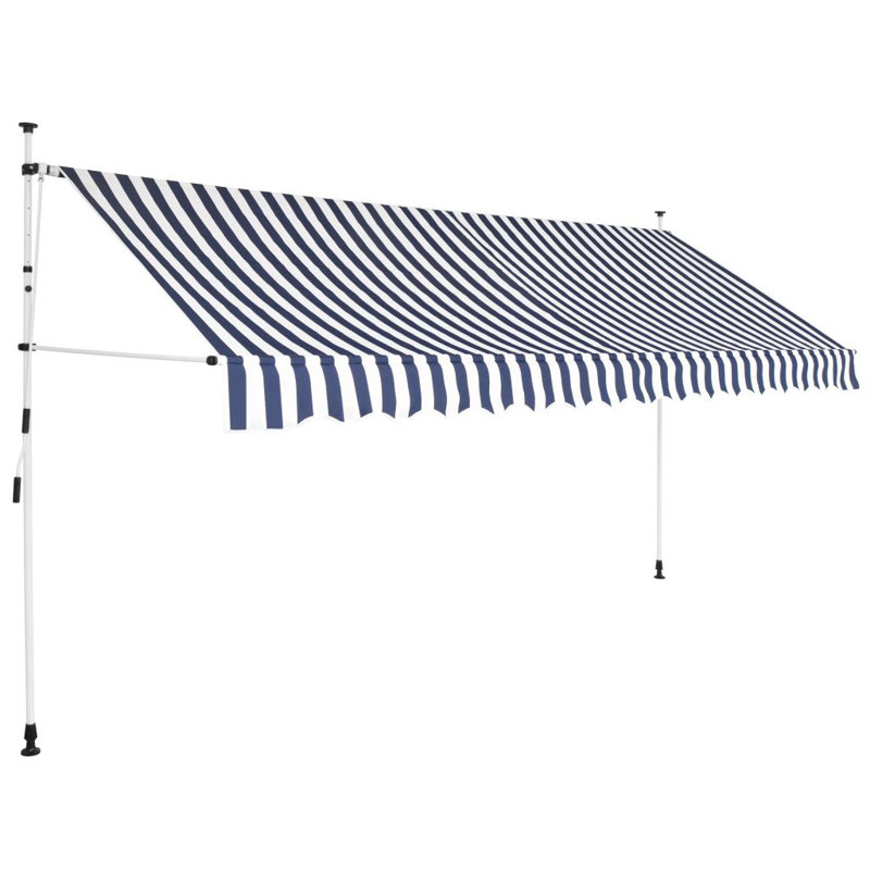 Dakota Fields Fabric Cover Retractable Patio Awning, 3.5m W x 1.2m D, Blue/White (White Frame)