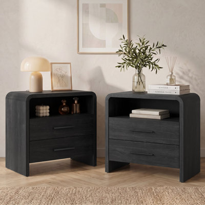 Ovellefte 27"W Curved Nightstands Set of 2 with 2 Drawers and Open Shelf