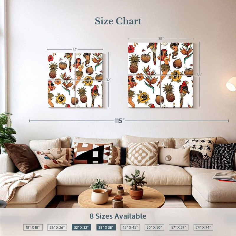 Motif hawaïen tropical Kerner, H 32 po x l 32 po