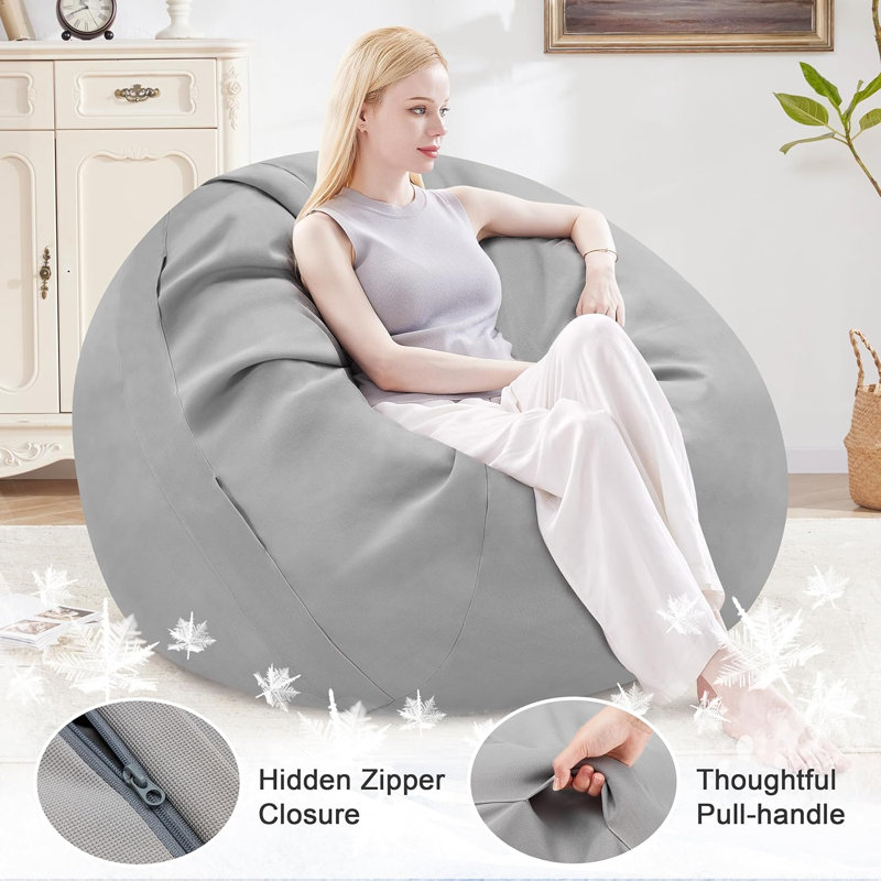 Cooling Bean Bag Cover for Hot Summer (No Filler), Giant Bean Bag Chairs for Stuffed Animals Storage(Grey, 4FT), Cooling Gray