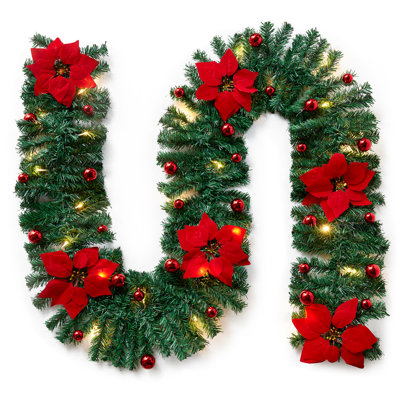 270 cm in. Lighted Fresh Faux Artificial Mixed Assortment Garland
