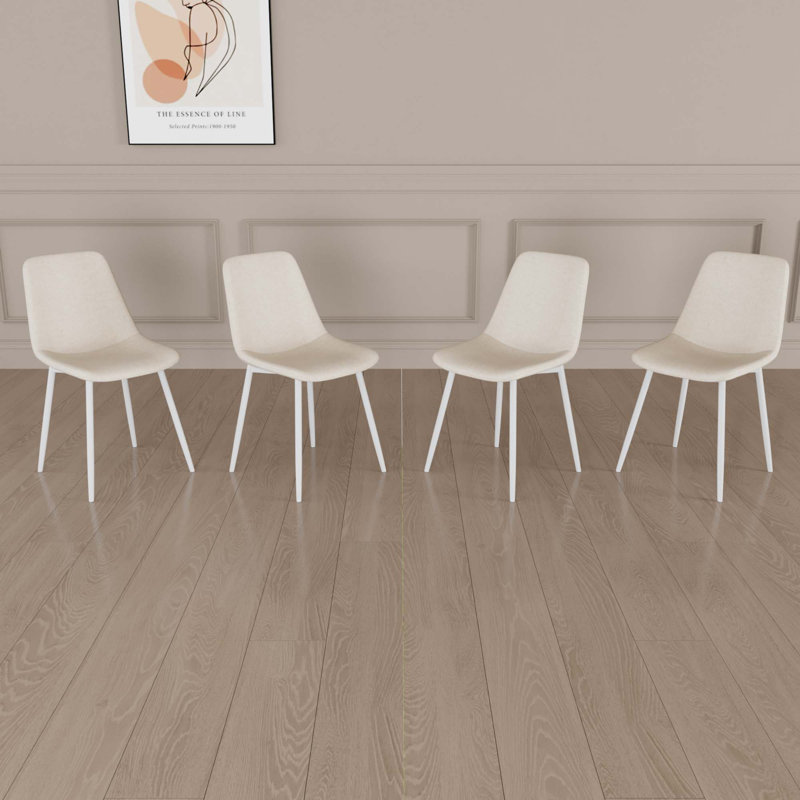 Ensemble de 4 chaises de salle à manger, Blanc, Beige