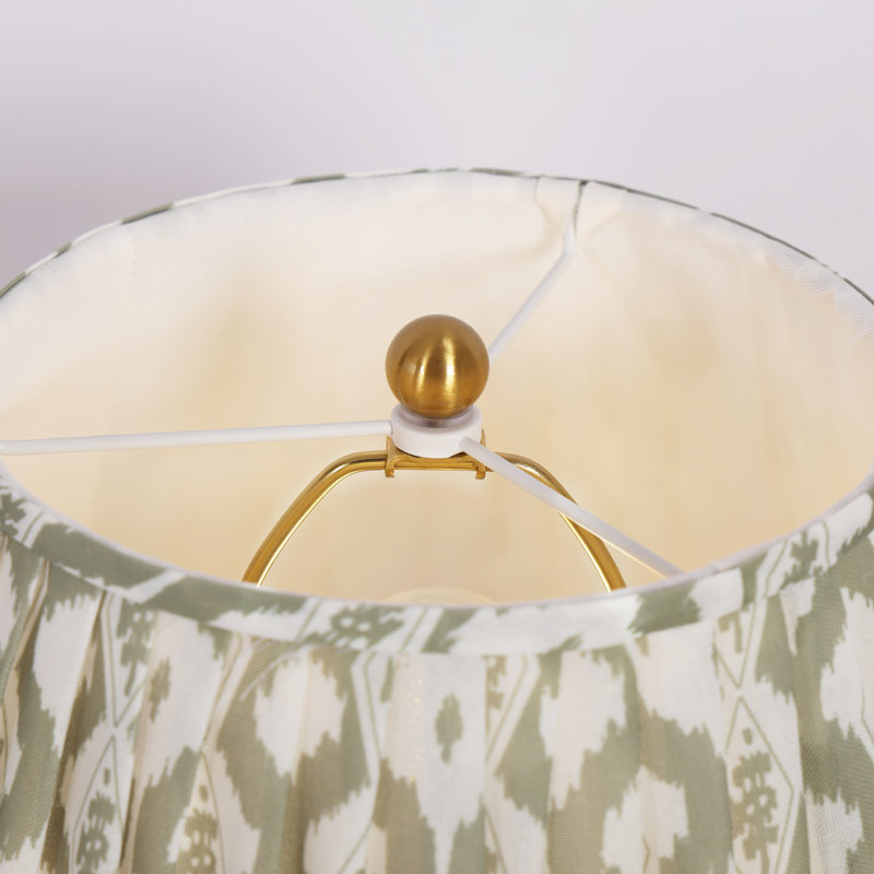 Rattan Table Lamp with Pleated Fabric Shade, Green