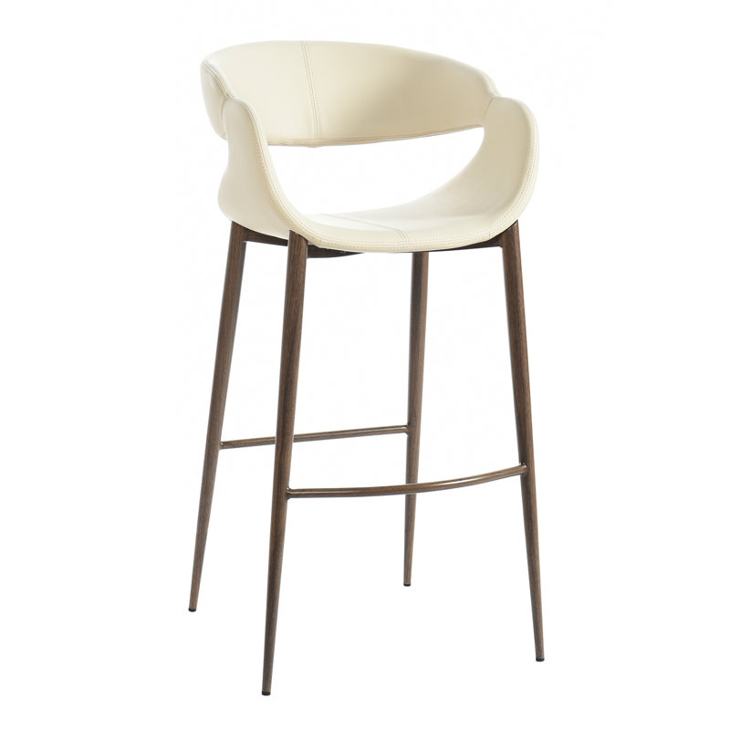 Luna Curved-Back Bar Stool - Light Beige & Walnut, Light Beige