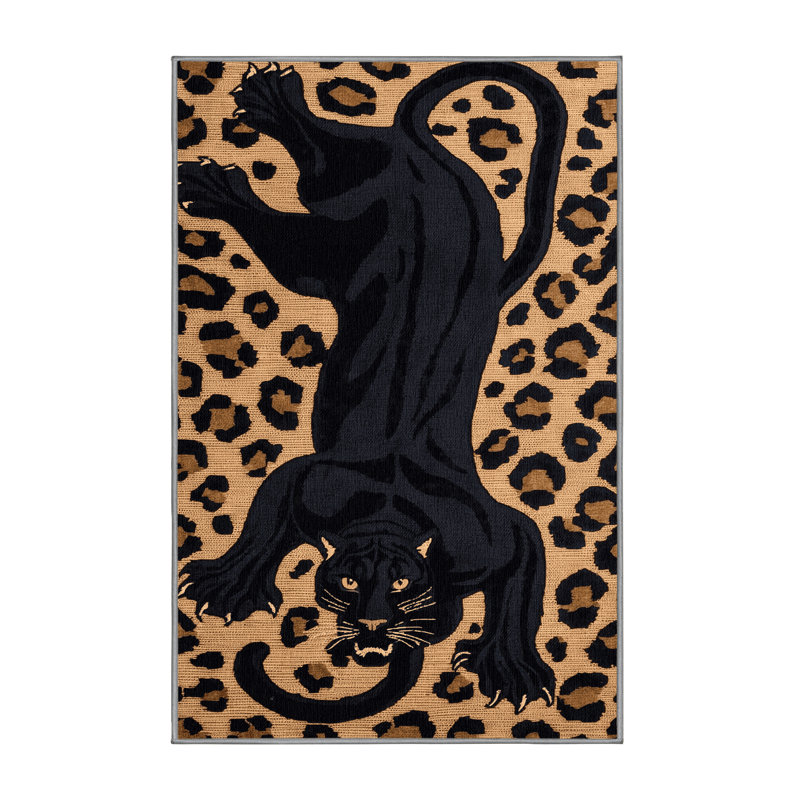  Tapis lavable noir léopard à gros chats, Tapis de couloir 2 pi x 5 pi