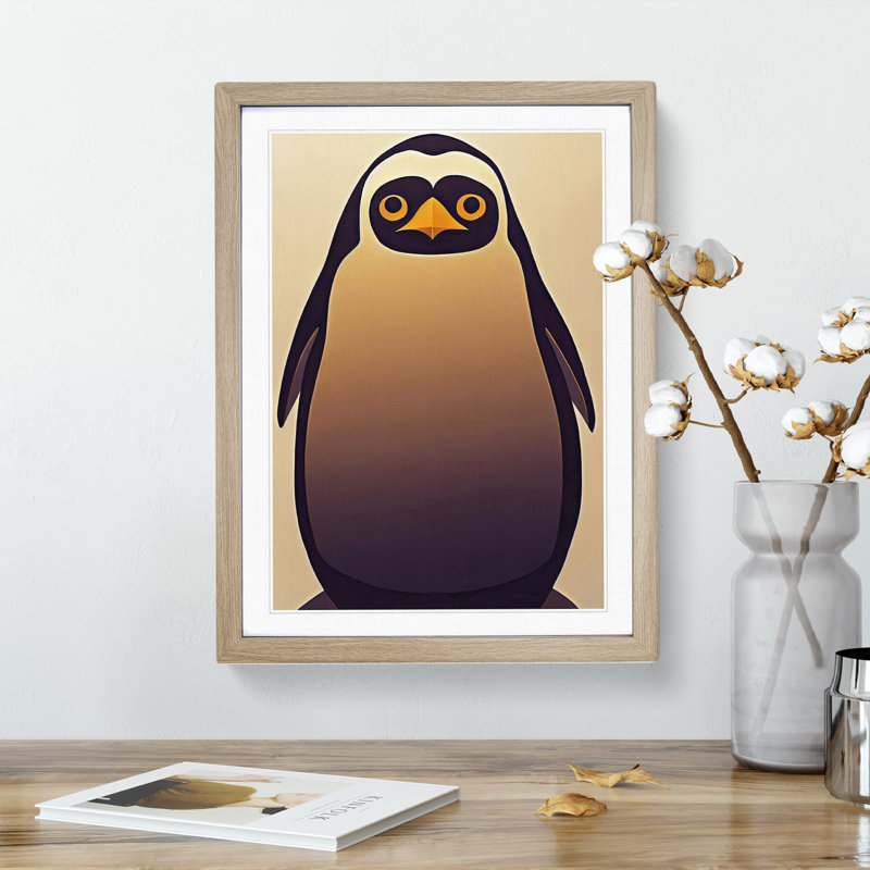 Retro Penguin No.2 - Single Picture Frame Print, Oak Framed, 34cm H x 25cm W x 2cm D