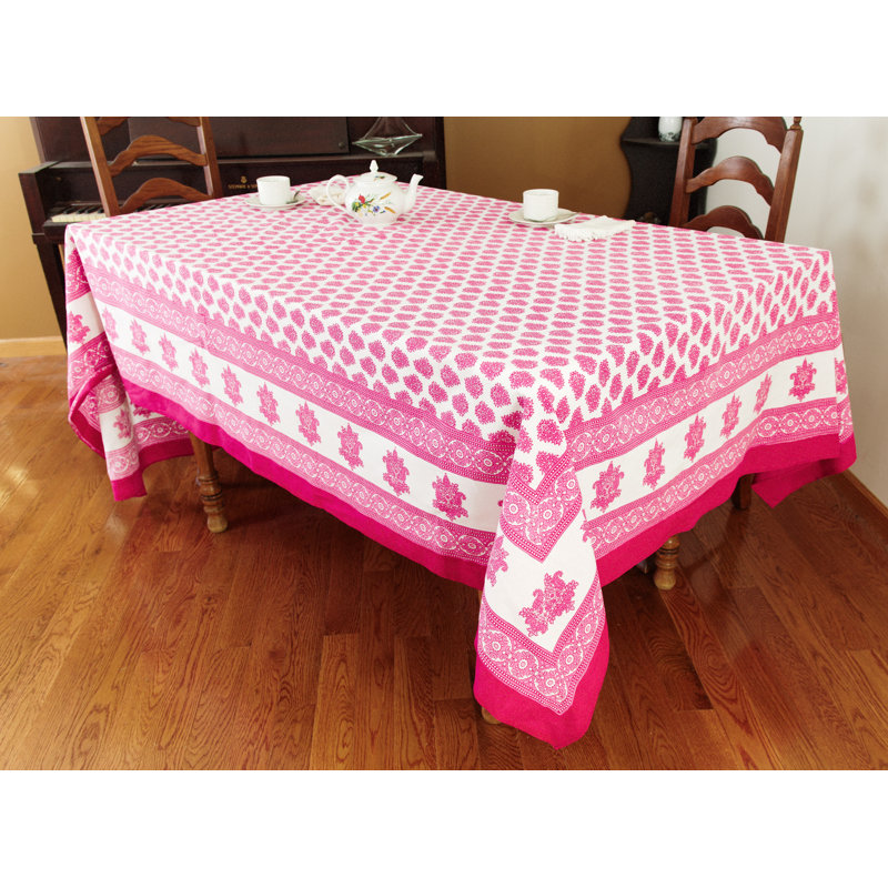 Floral 100% Cotton Tablecloth, Red, 108" x 90"