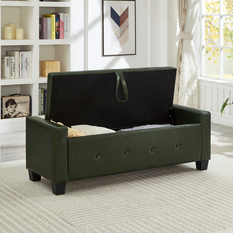 Banc rembourré capitonné avec rangement, Dark Green