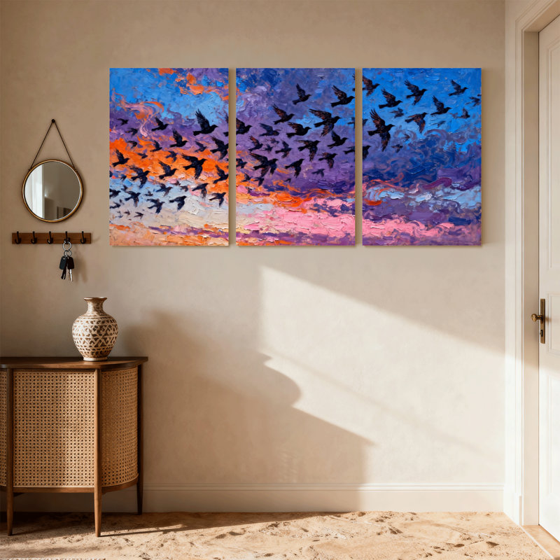 «Birds Birds Flying In Colorful Sky Sunset», ensemble de 3 impressions d'art sur toile, H 18 po x l 36 po