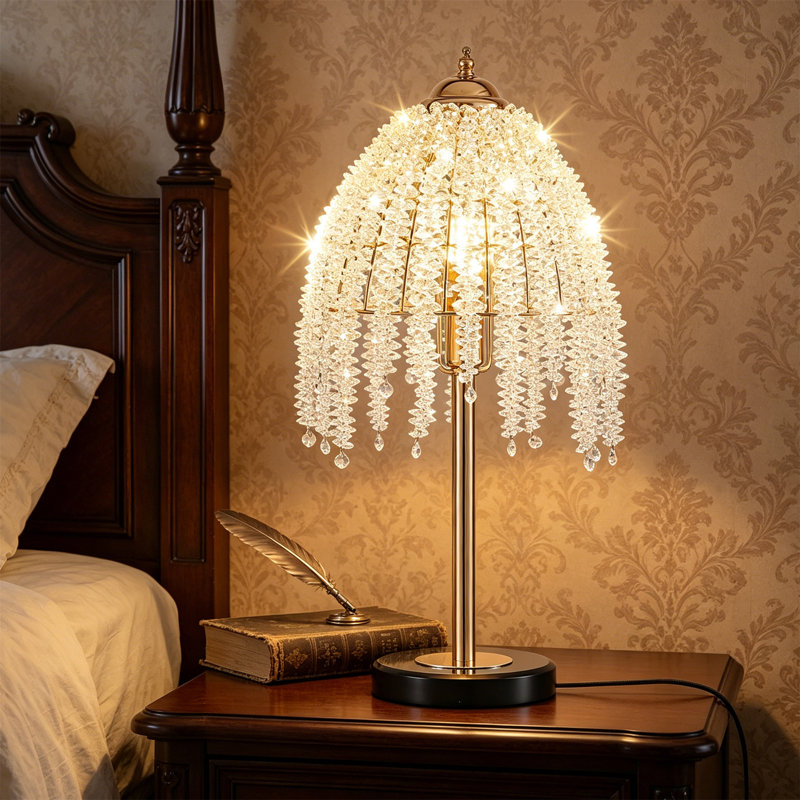 Lampe de table en cristal 19 po - Cascade rétro avec perles en forme de goutte et base en marbre (ampoule non incluse)
