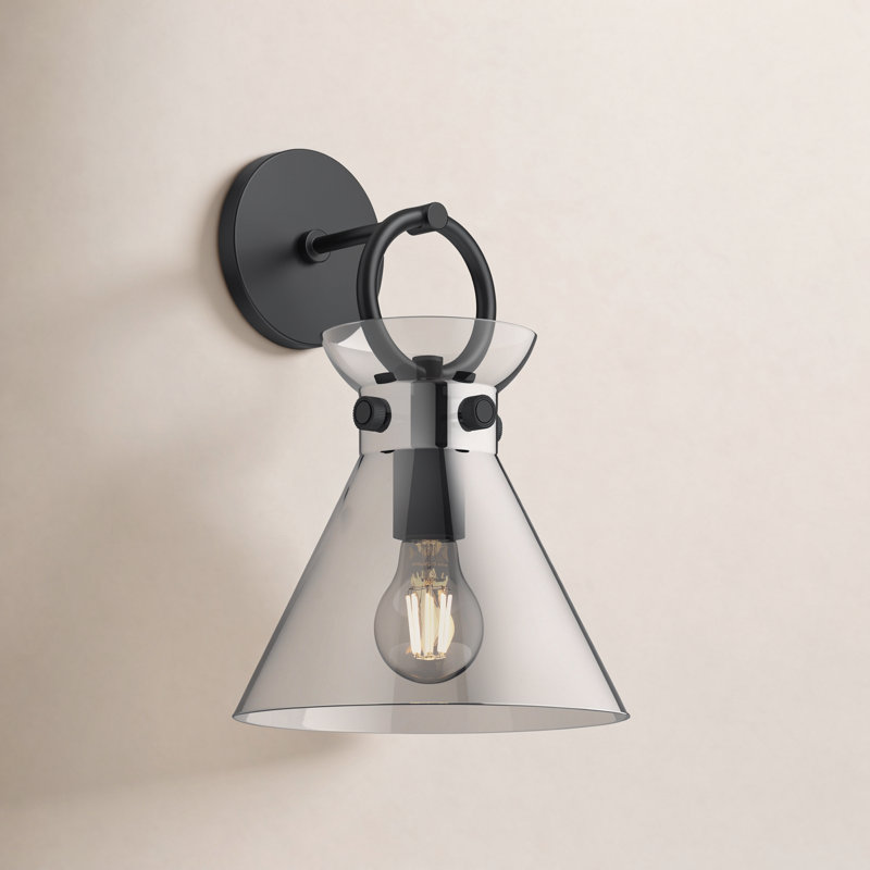 Tiney Armed Sconce, Matte Black, Smoked