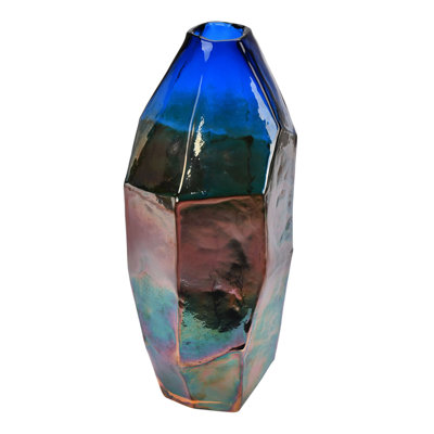 Palmera Blue Petrol Geometric Glass Vase