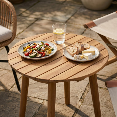 Solid Acacia Wood Round Table, 21.65" Small Wooden Patio Table
