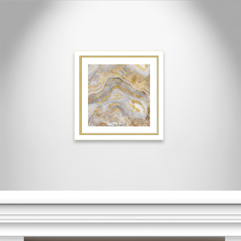 Agate Allure II - peinture encadrée, Cadre blanc et or, H 25,75 po x l 25,75 po x P 1,13 po