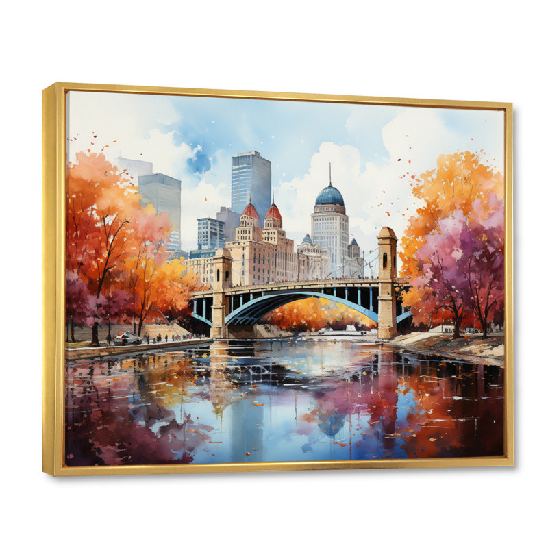 Minneapolis en automne II, H 12 po x l 20 po x P 1 po, Cadre flottant doré