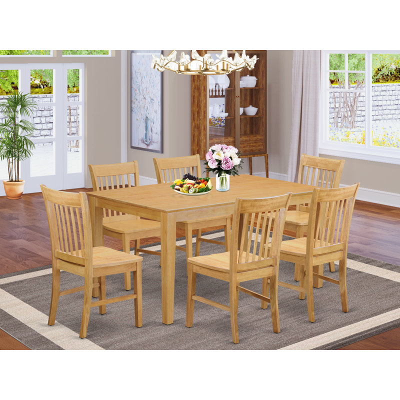 7 Piece Dining Table Set Consist of a Rectangle Kitchen Table and 6 Dining Room Chairs, 36x60 Inch, Oak, Oak