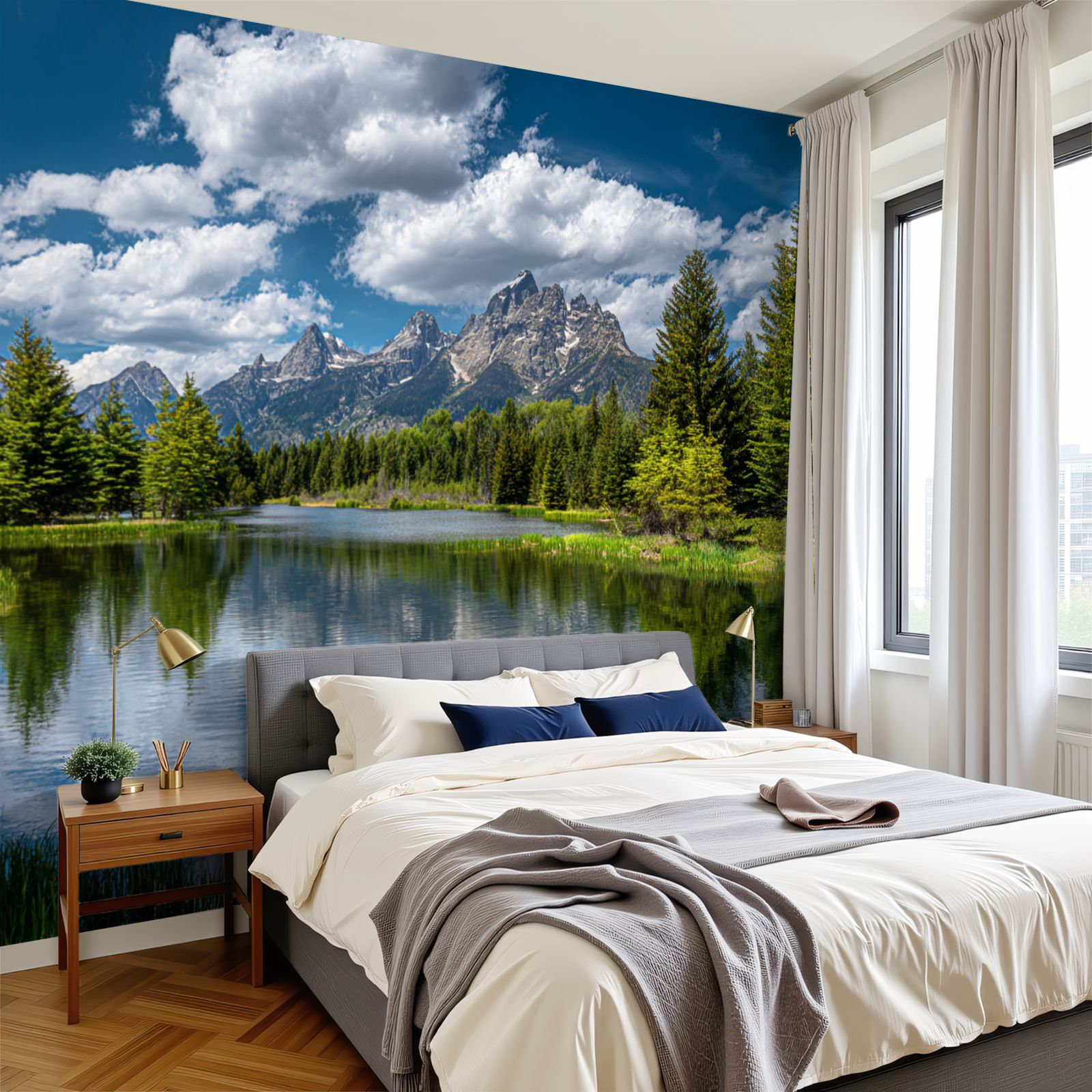 Red Barrel Studio Peel and Stick Wallpaper Stunning mountain lake trees ...