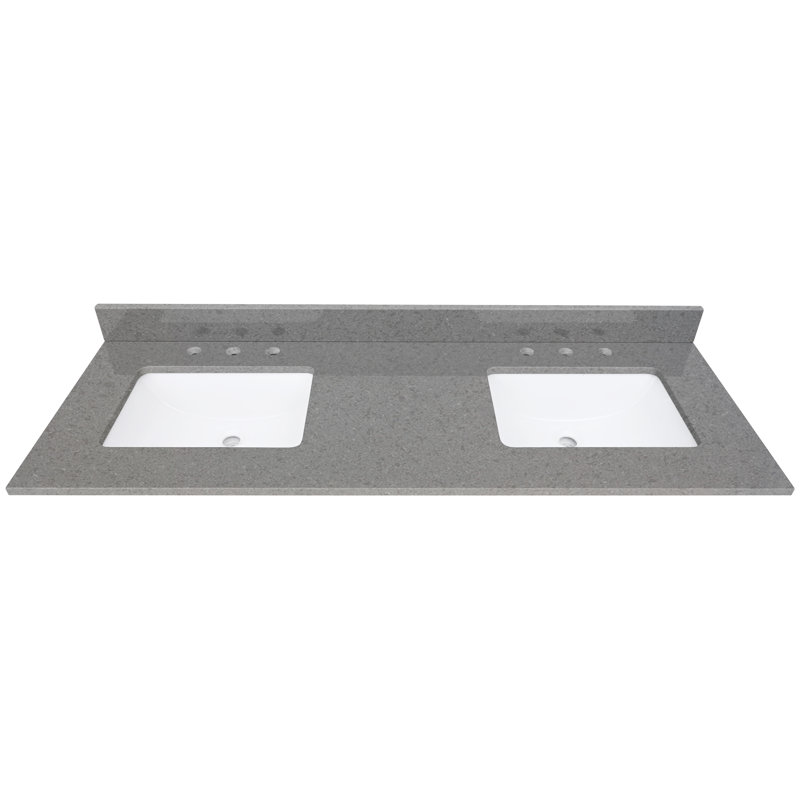 61 po Comptoir en quartz mat avec deux éviers rectangulaires Lotte Radianz Contrail, Contrail mat