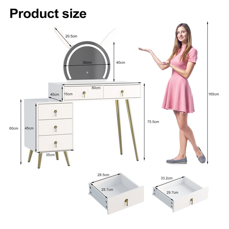 Tamme Dressing Table with Mirror, White