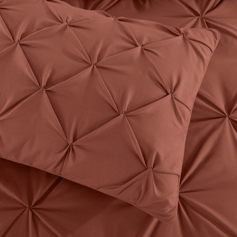 Ensemble d'édredon en microfibre 7 pièces Sydney Pintuck, Édredon de grande taille et 6 pièces supplément, Terracotta