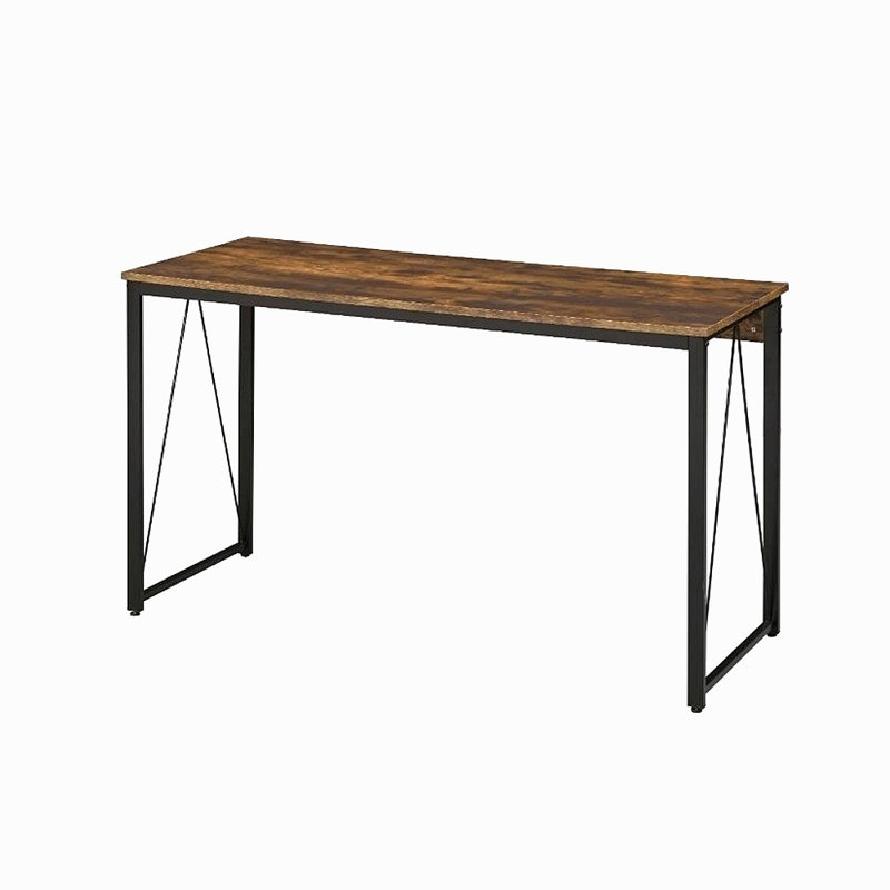 Bureau d'écriture rectangulaire avec base en métal, chêne vieilli et noir, Brun