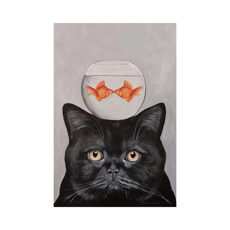 Cat With Fishbowl by Coco De Paris - Wrapped Canvas Print, 152.5 cm H x 101.5 cm W