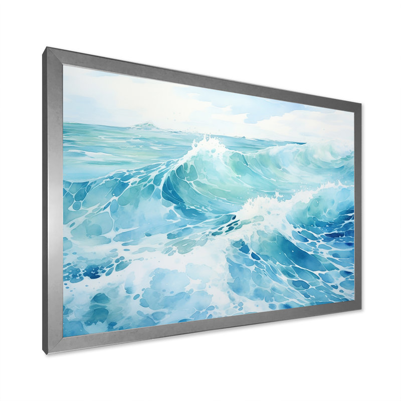 «Blue Ocean In Motion Scenery III», reproduction sur toile, H 24 po x l 32 po x P 1 po, Cadre simple argenté