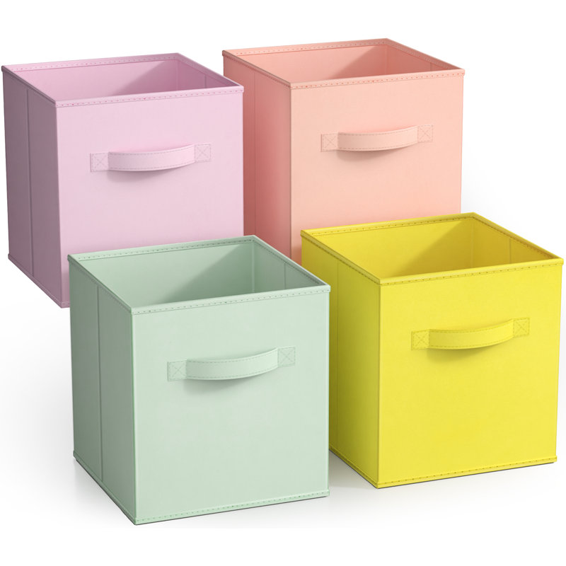 Fabric Cube Storage Bin Set, Rose / orange / vert / jaune