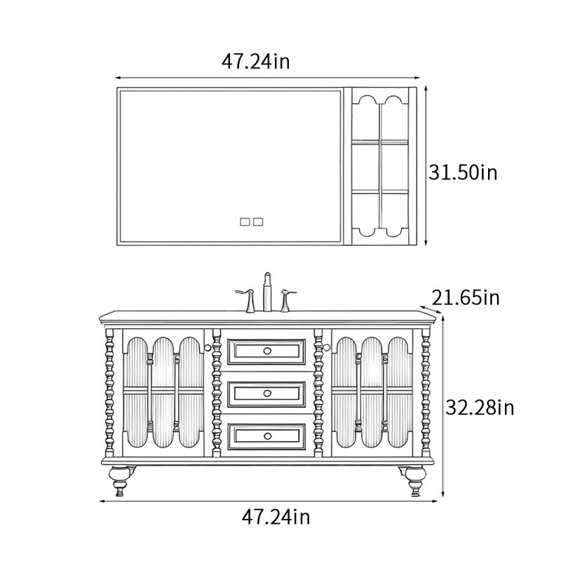 Armoire de salle de bain rétro, 47"