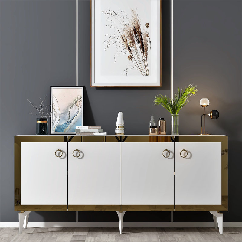 Helvey 150cm Console Table, White/Golden