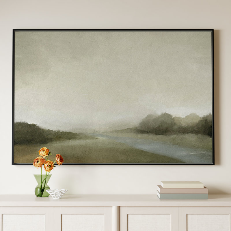 Vanora "Lovers Creek" Watercolor Floater Frame Painting , 41.5" H x 61.5" W, Gold