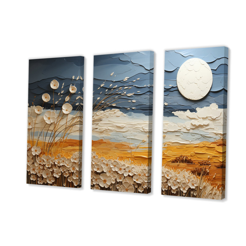 Nuage prairies collages VII - ensemble d'art mural moderne sur toile, H 40 po x l 60 po x P 1 po