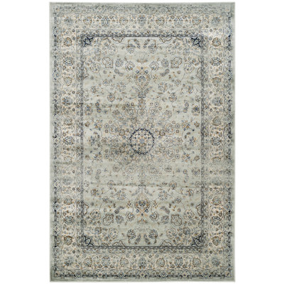 Jules Garden Vintage Viscose Oriental Rug in Gray/Cream