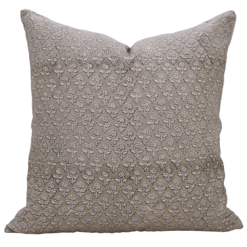 Coussin décoratif à motif floral bohème «Gul Mohar fait à la main» - 14 po x 14 po, H 14 po x l 14 po